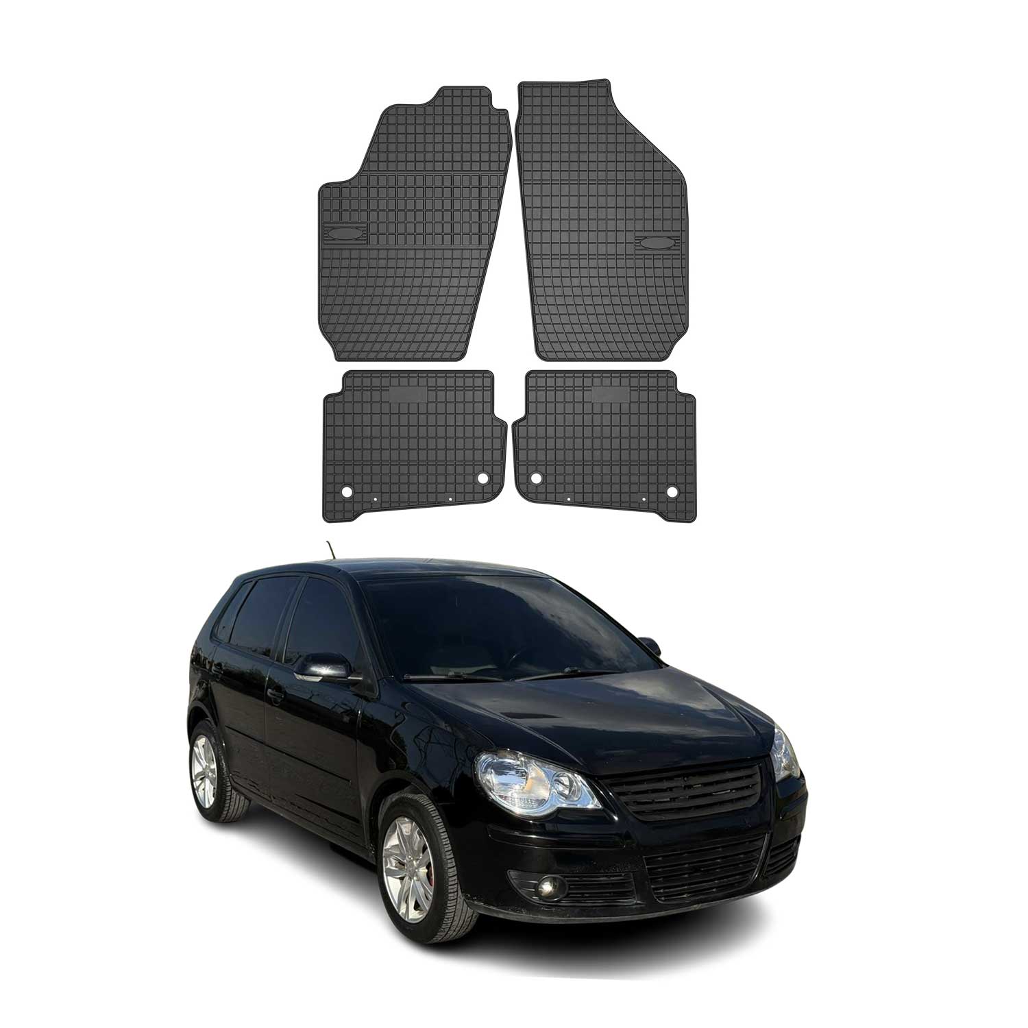 OMAC Gummi Fußmatten für VW Polo 2002-2008 Automatten Gummi Schwarz 4tlg