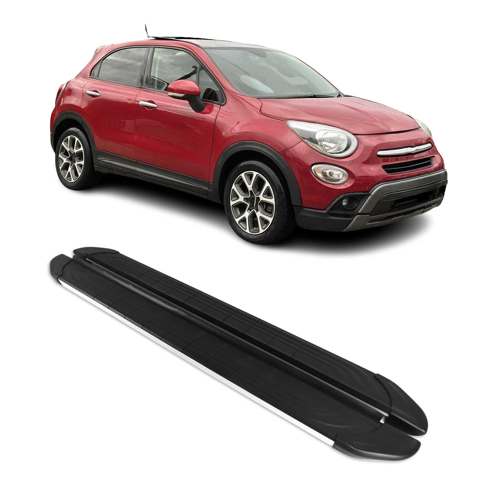 Trittbretter Seitenschweller für Fiat 500X 2015-2026 Aluminium Schwarz Silber 2x