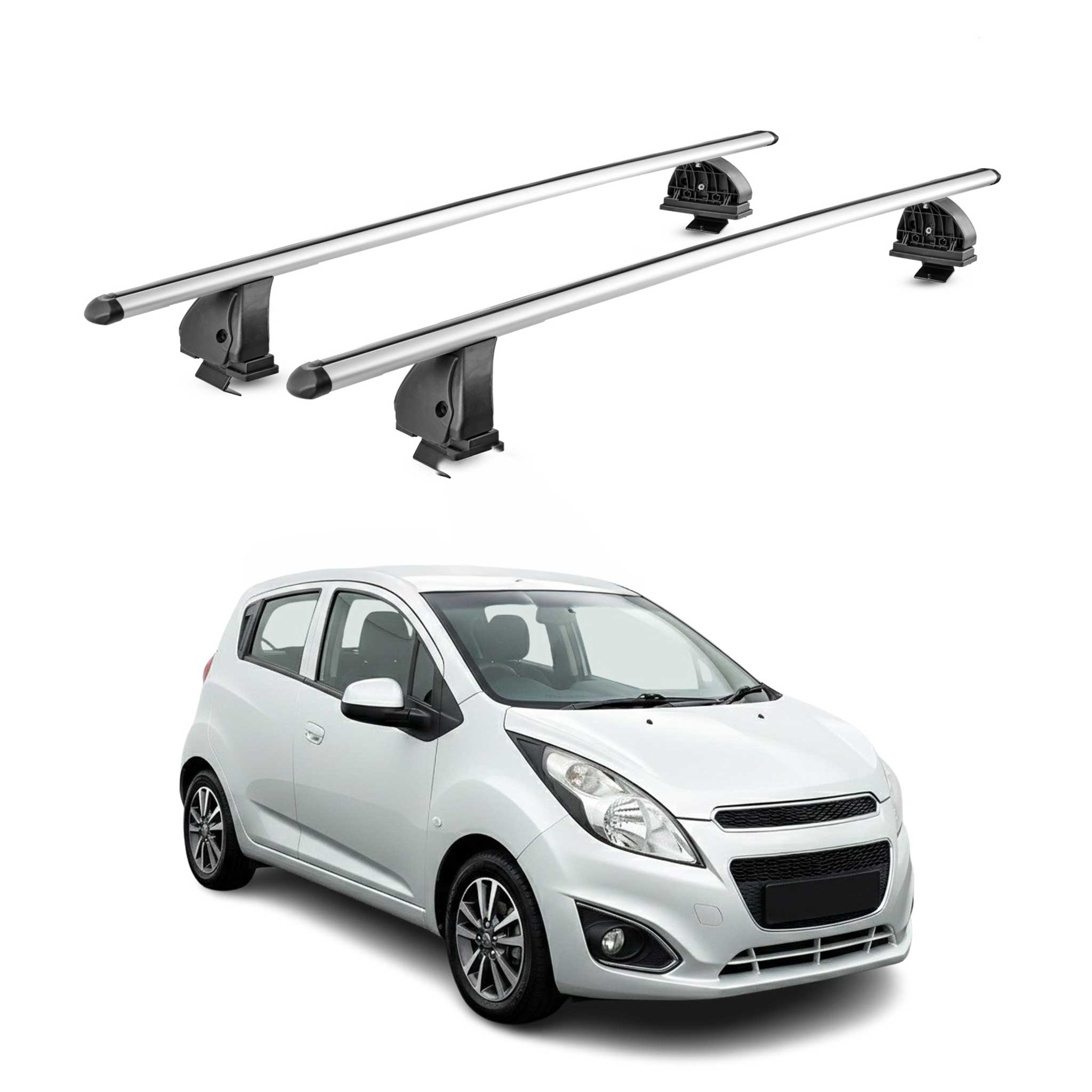 Alu Dachträger für Chevrolet Spark Schrägheck 2009-2015 TÜV T-Nut 2tlg Silber