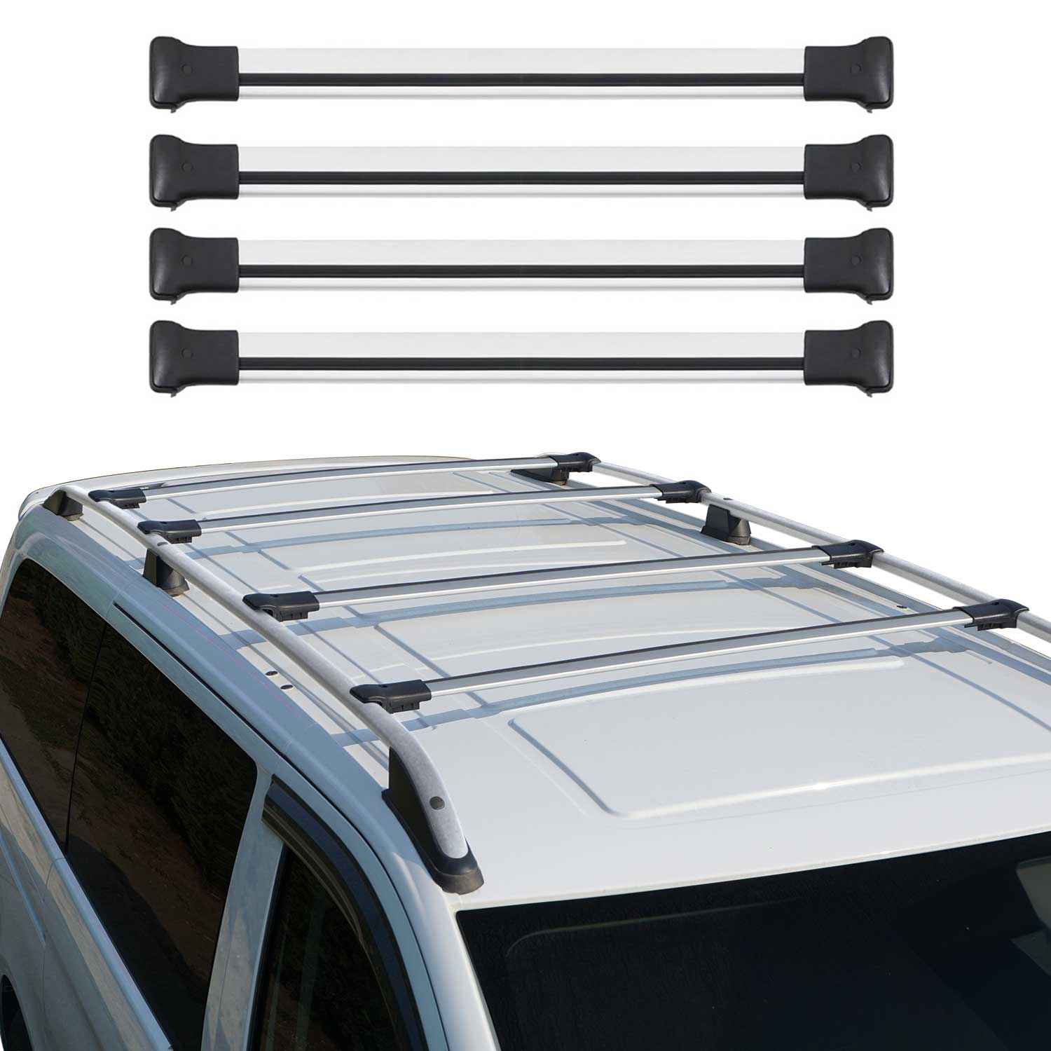 Dachträger für VW T5 T6 Transporter Multivan Caravelle 2003-2024 Alu Silber 4x