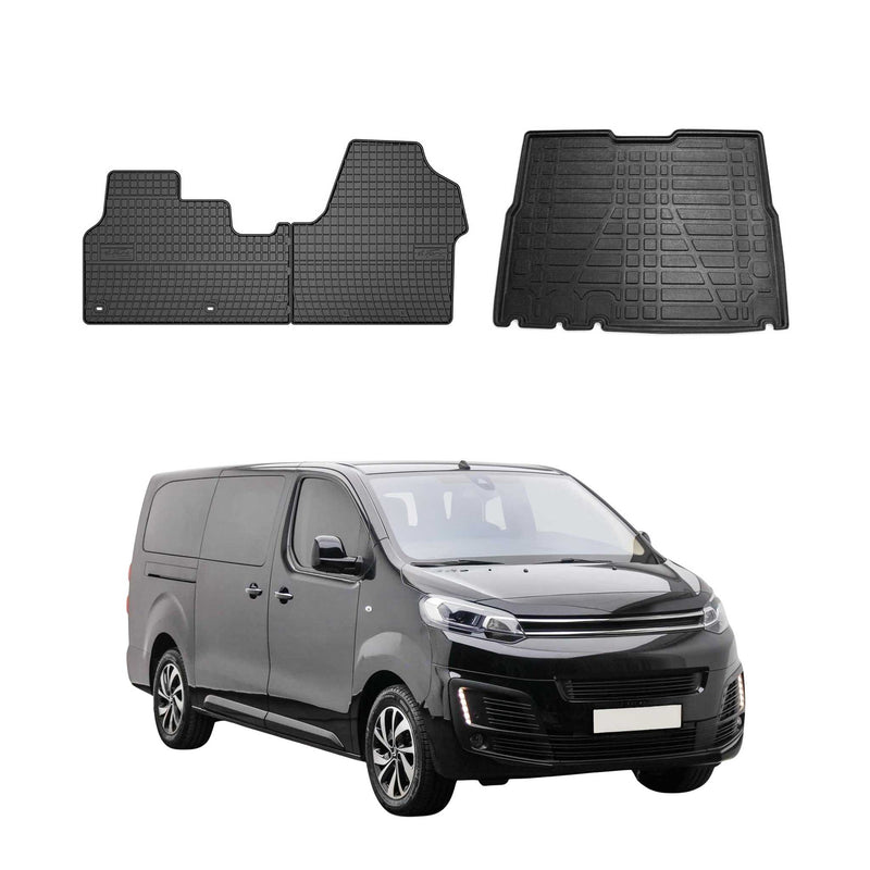 Fußmatten & Kofferraumwanne Set für Citroen Jumpy 2017-2025 Gummi Schwarz 3x
