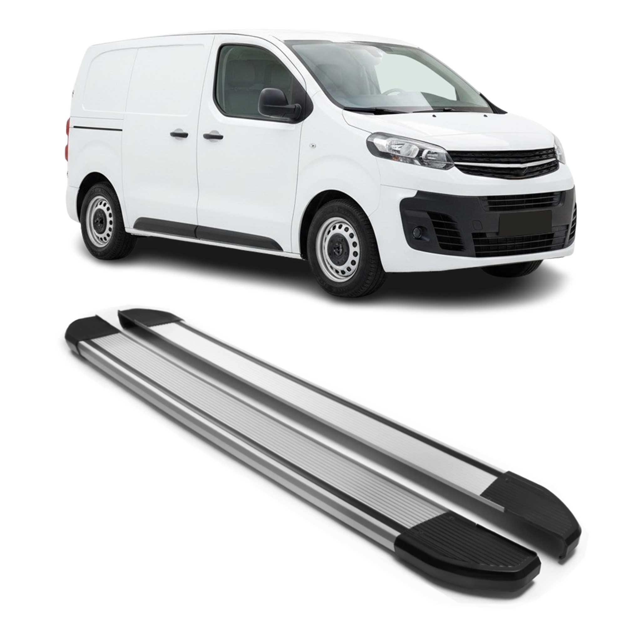 Alu Seitenschweller Trittbretter für Opel Vivaro C 2019-2026 Kurzer Silber 2tlg