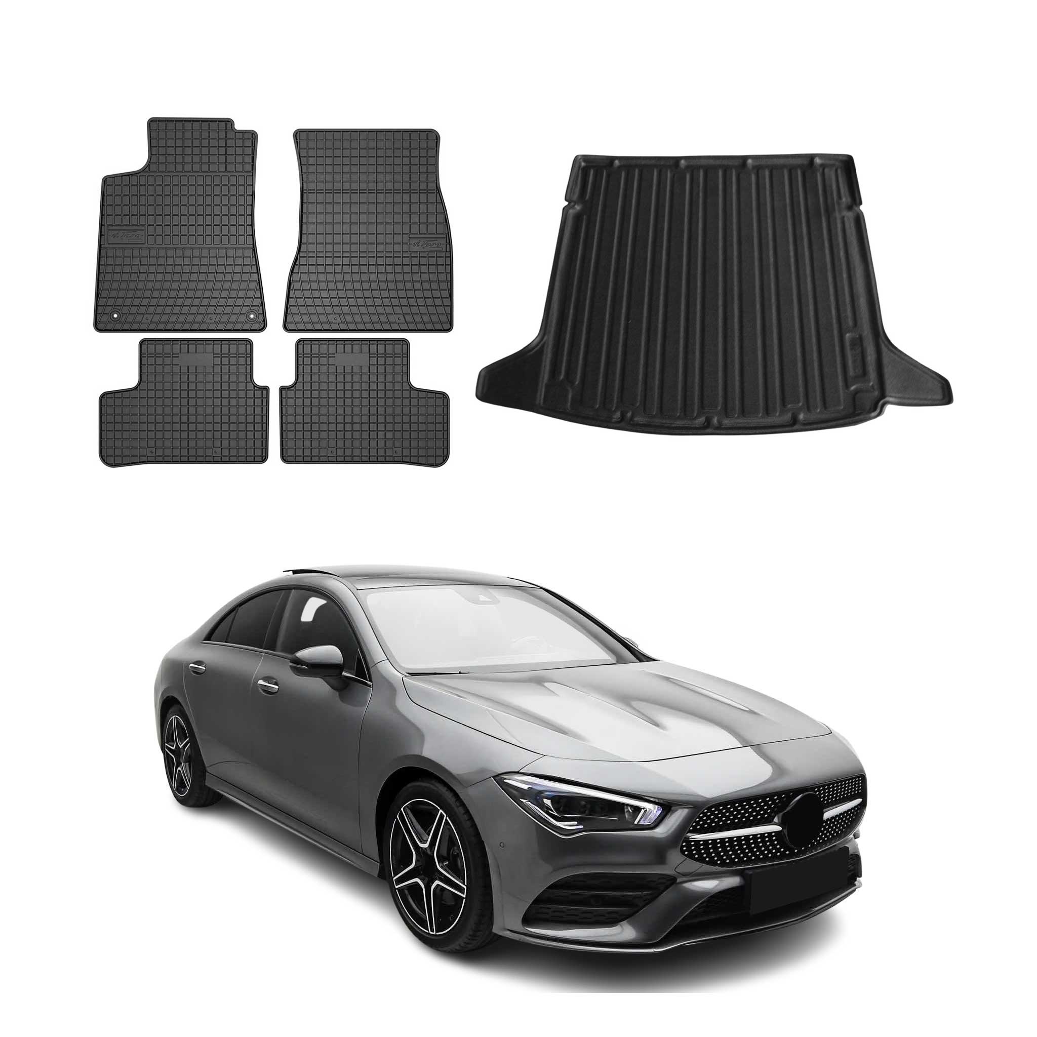 Fußmatten & Kofferraumwanne Set für Mercedes CLA C118 2019-2026 Gummi Schwarz 5x