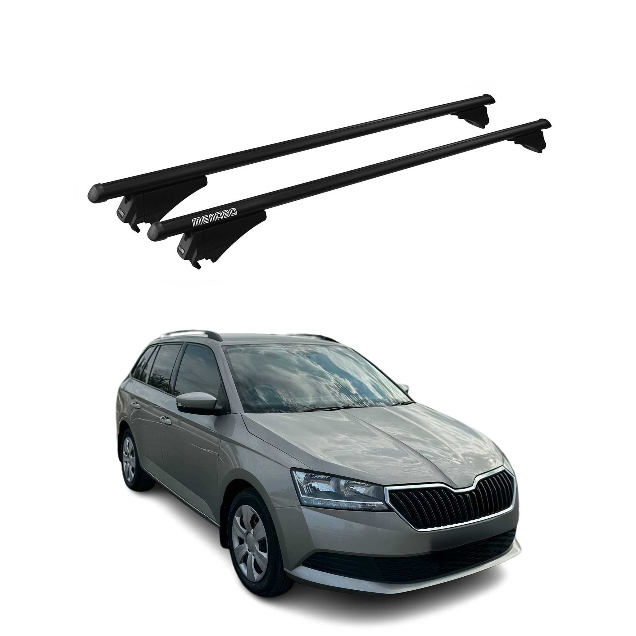 Menabo Dachträger Grundtäger für Skoda Fabia 2014-2021 75kg Alu Schwarz 2 tlg