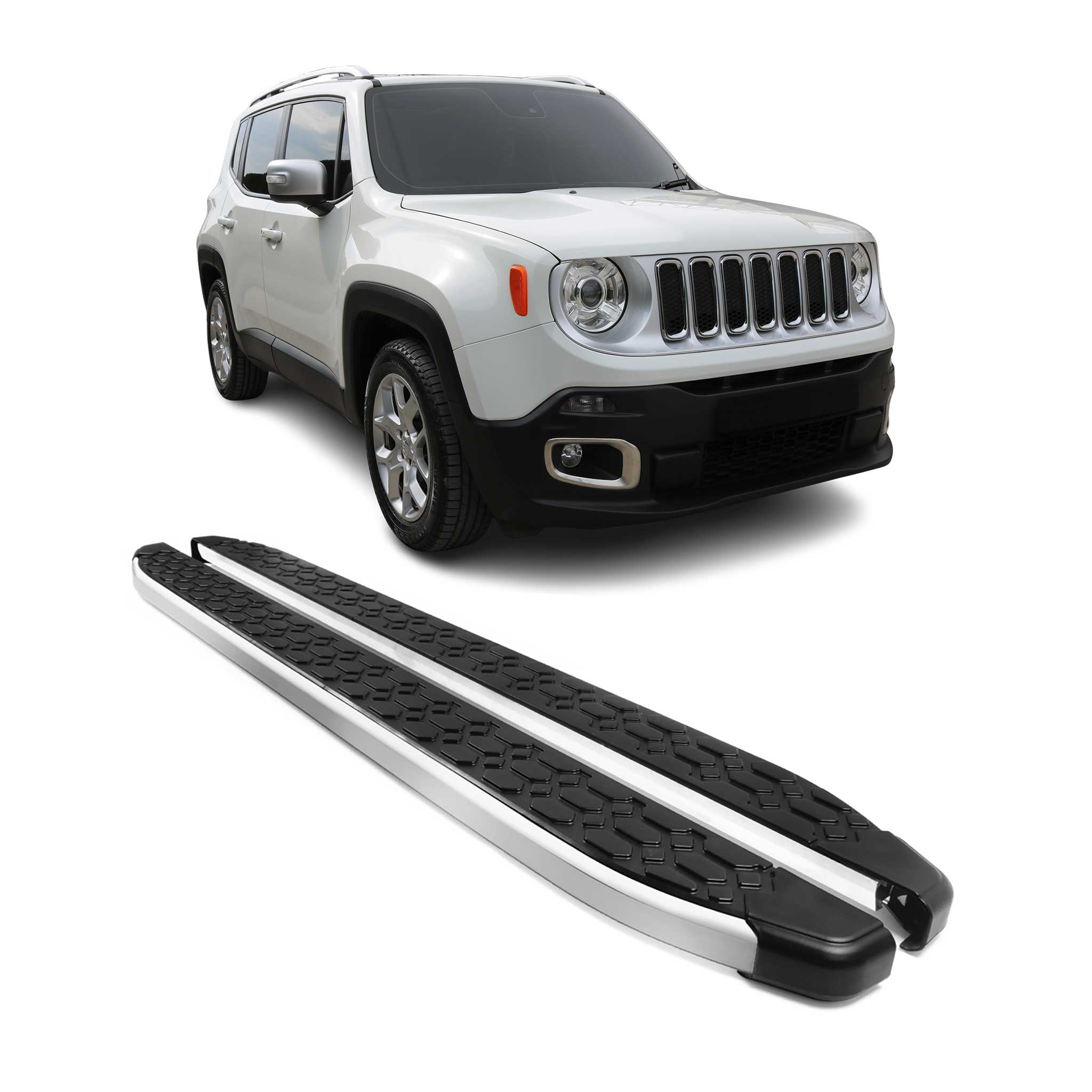 Alu Trittbretter Seitenschweller für Jeep Renegade 2015-2025 Schwarz Silber 2tlg