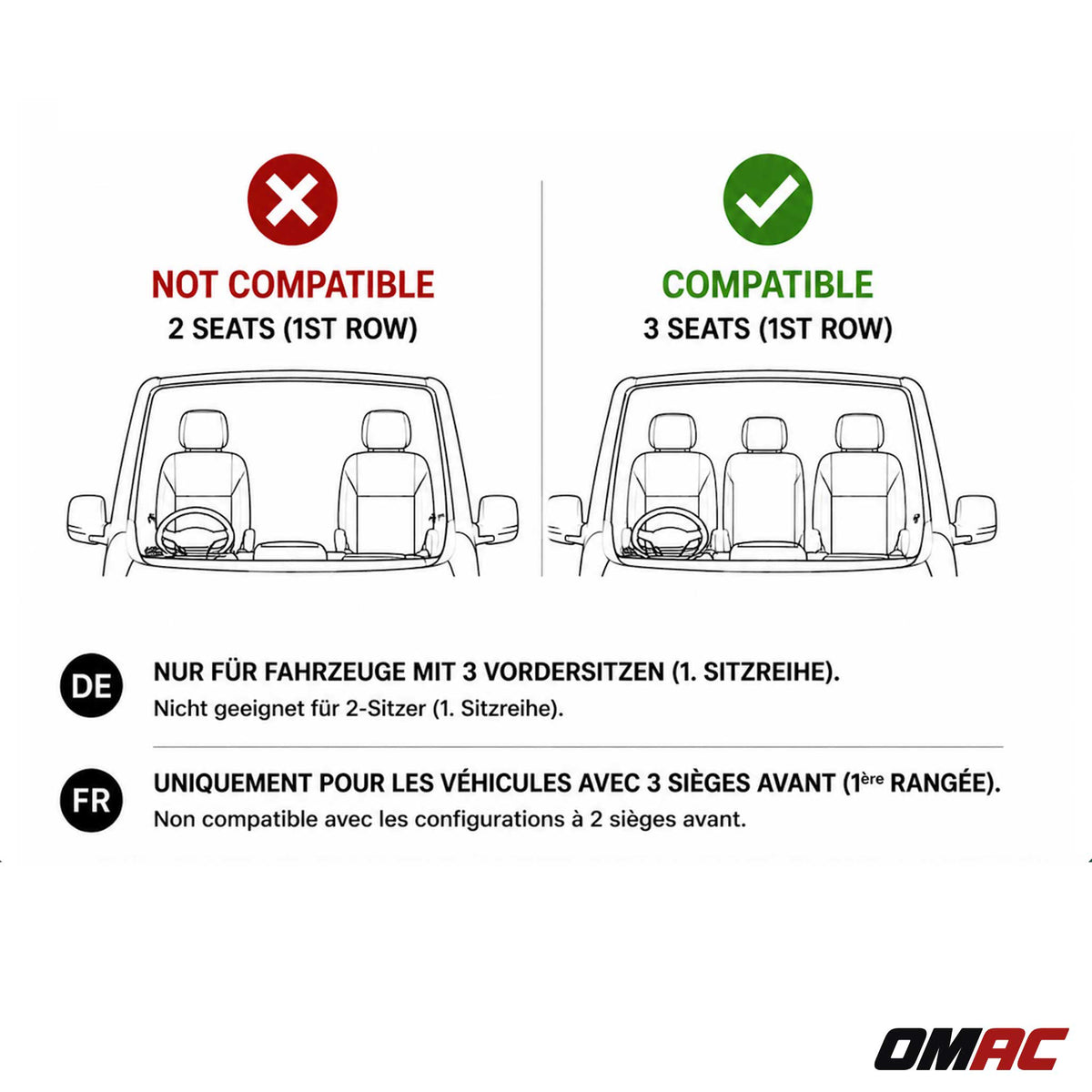 OMAC Gummimatten Fußmatten für Ford Transit 2014-2024 TPE Automatten Schwarz 2x