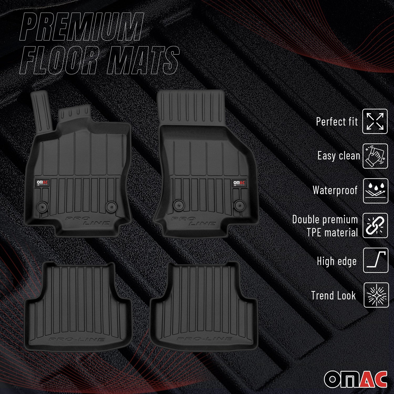Fußmatten Gummimatten für Audi A3 8Y Limo A3 Sportback 2020-26 OMAC Premium 4tlg