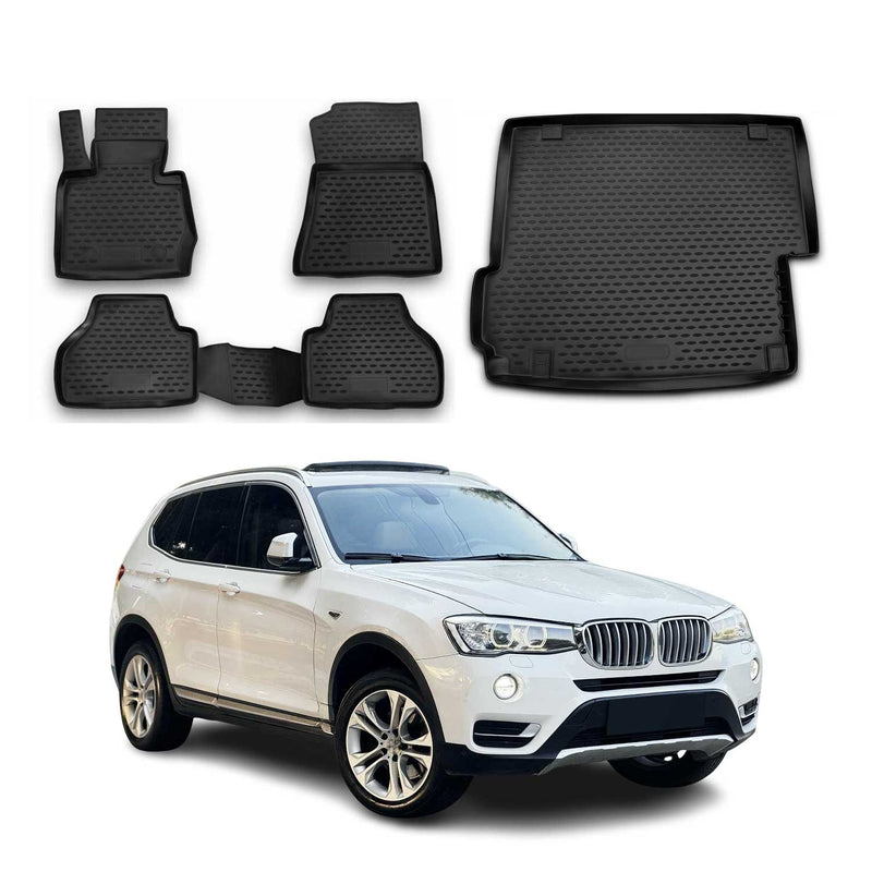 Fußmatten & Kofferraumwanne Set für BMW X3 F25 2010-2017 Gummi TPE Schwarz 5x