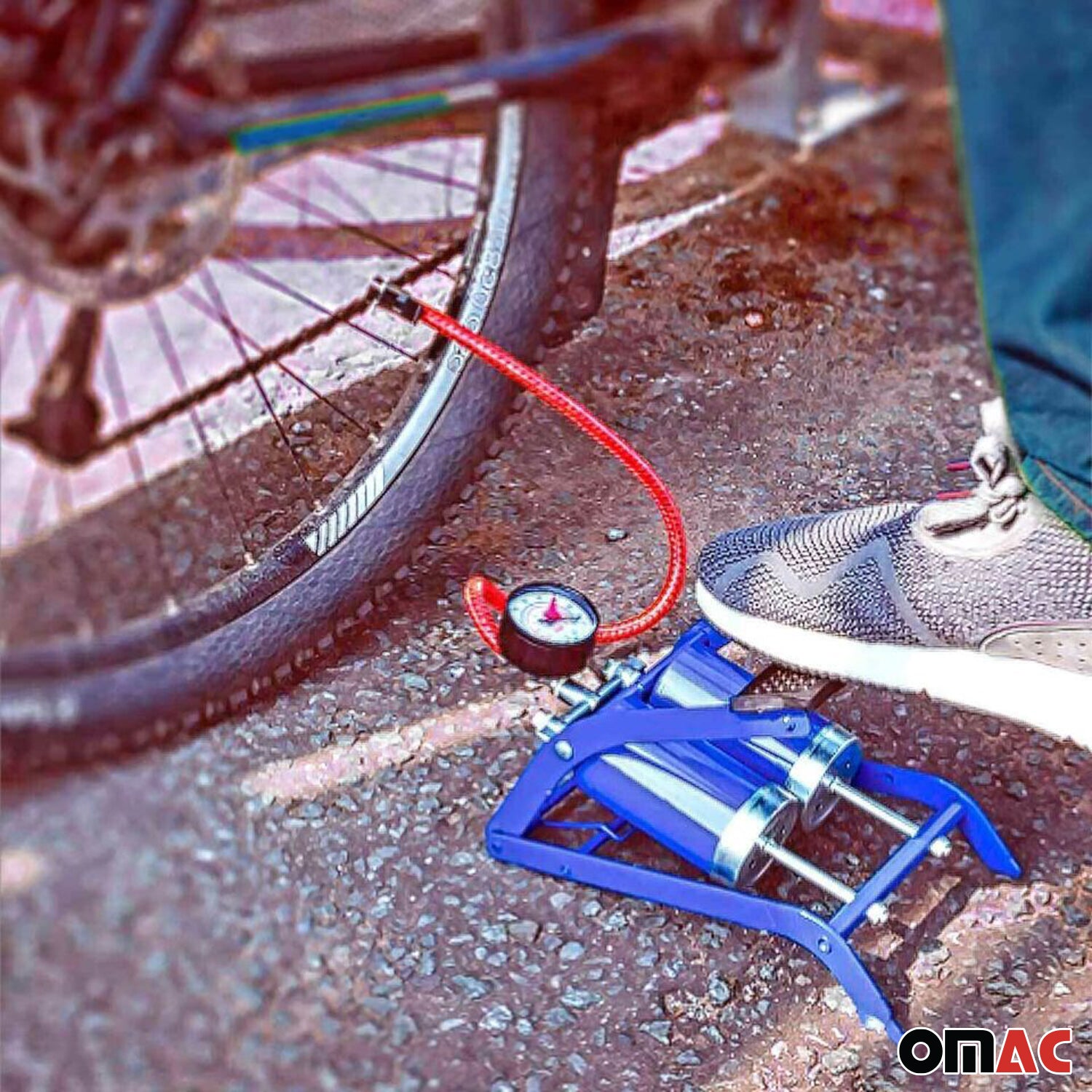 Fußpumpe Fußluftpumpe Auto mit Manometer Doppelzylinder Luftpumpe Fahrrad