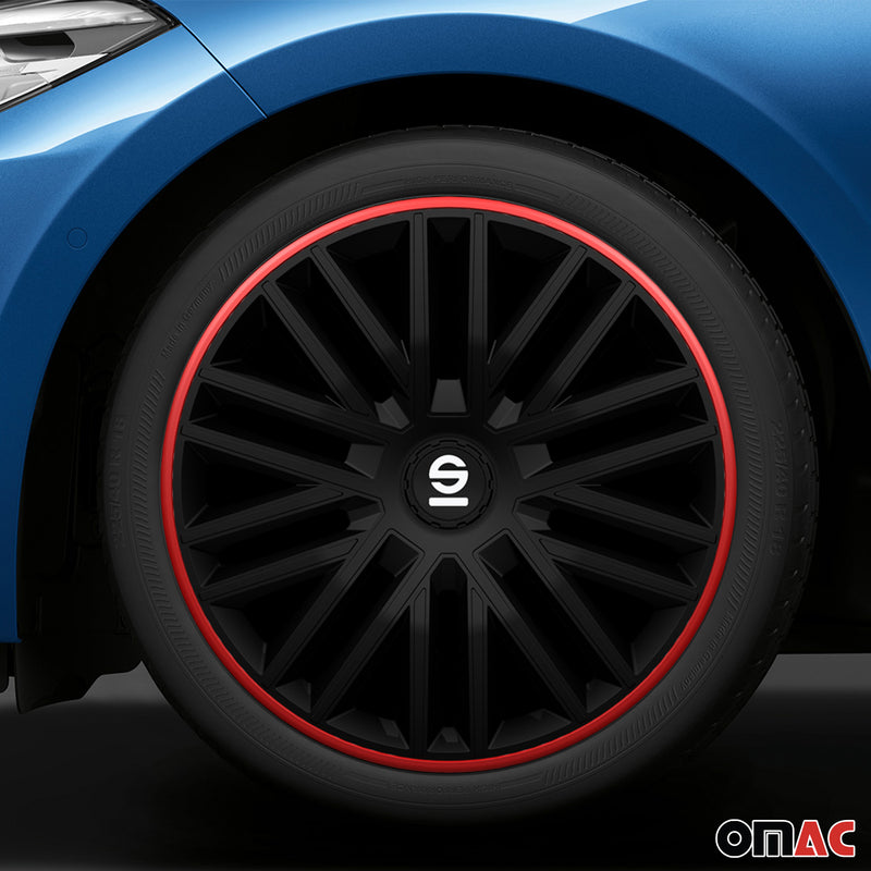 Radkappen Radzierblenden Sparco Bergamo 14" Zoll Abdeckung Set Schwarz Rot 4x