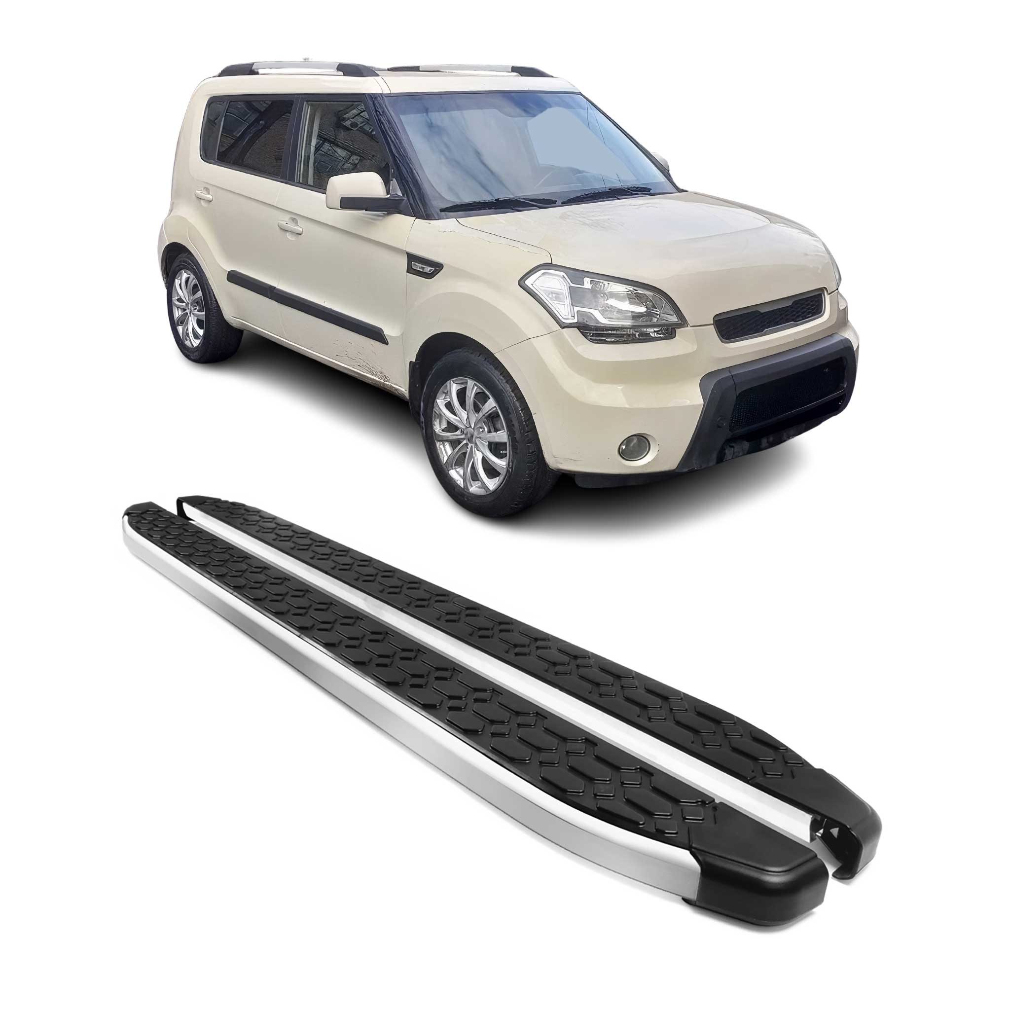 Alu Trittbretter Seitenschweller für Kia Soul I 2008-2013 Schwarz Silber 2tlg