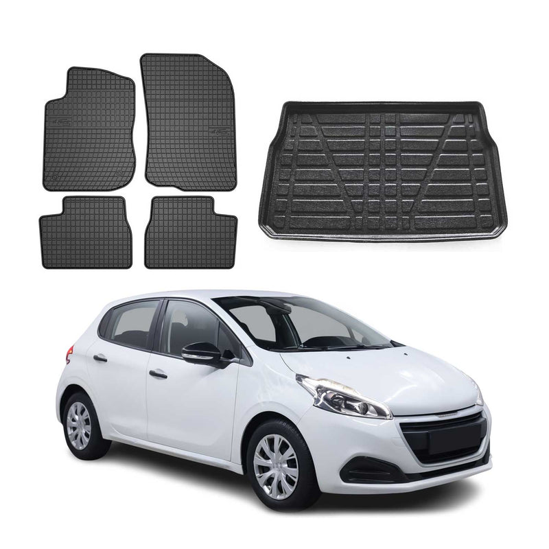 Fußmatten & Kofferraumwanne Set für Peugeot 208 2012-2019 Gummi TPE Schwarz 5x