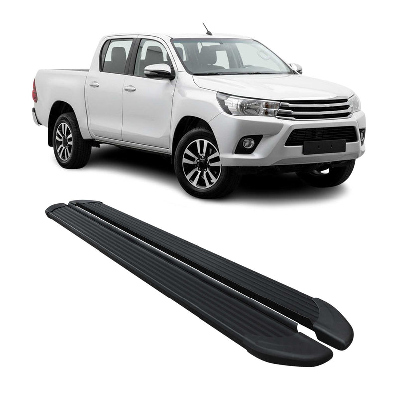 Seitenschweller Trittbretter für Toyota Hilux DoubleCab 2015-2025 Alu Schwarz