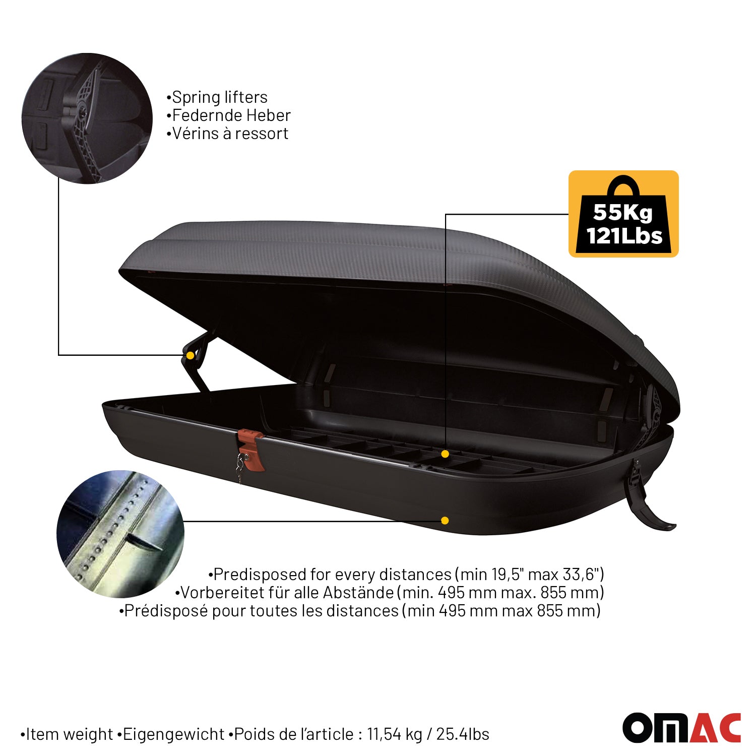 OMAC Dachbox Dachkoffer Gepäckbox 320 Liter Carbonlook Abschließbar Autobox