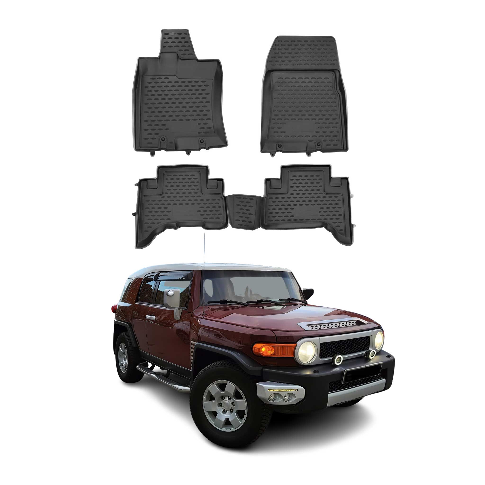 OMAC Gummimatten Fußmatten für Toyota FJ-Cruiser 2007-2014 TPE Matten Schwarz 4x