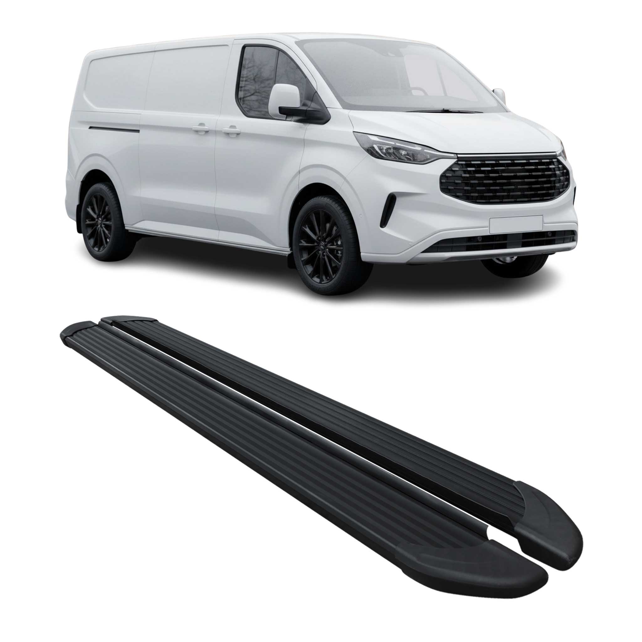 Trittbretter Seitenschweller für Ford Transit Custom 2023-2026 L2 Alu Schwarz 2x