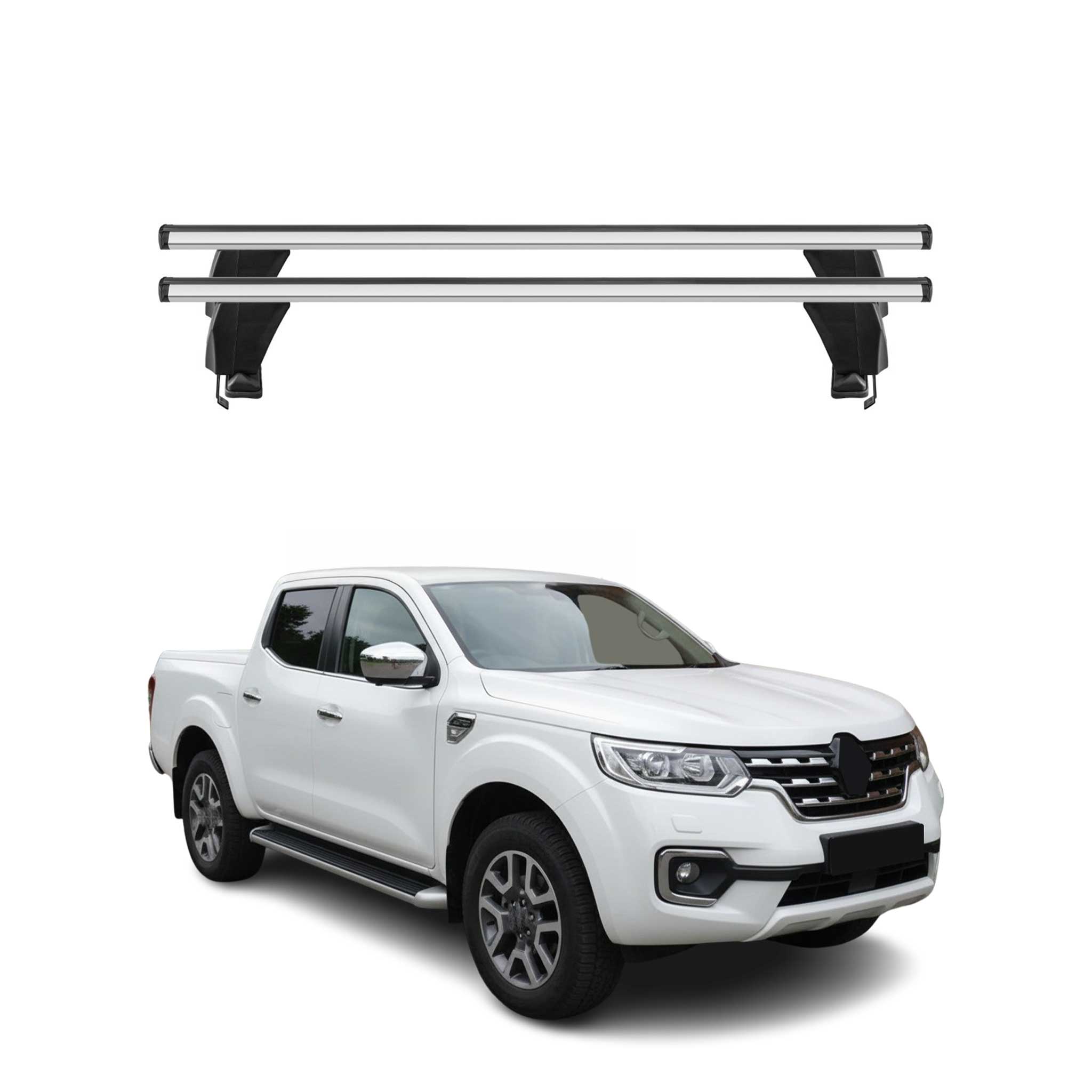 Menabo Dachträger Grundtäger für Renault Alaskan 2017-2021 50kg Alu Silber 2 tlg