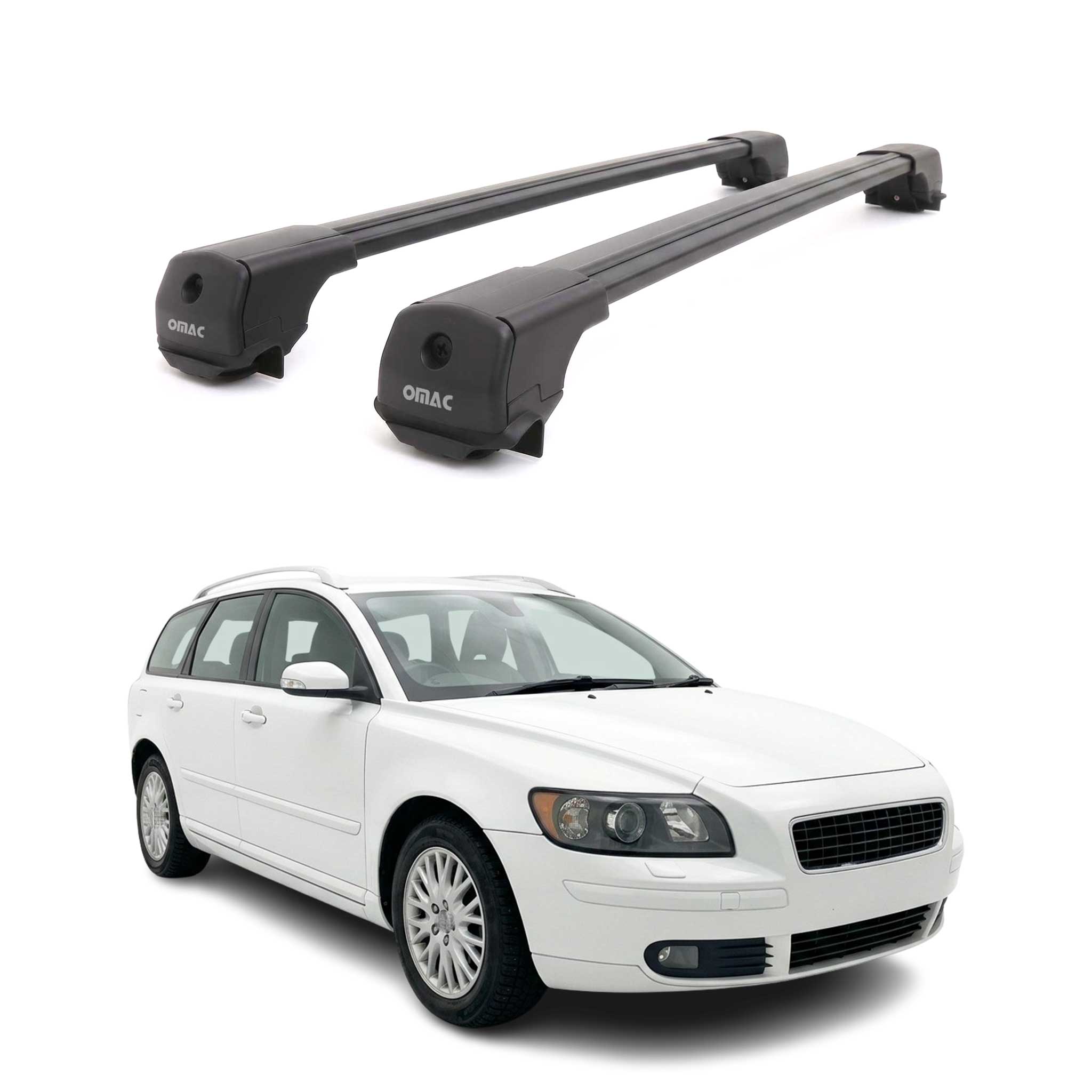 Dachträger Grundträger für Volvo V50 2004-2012 Aluminium 75kg Schwarz 2tlg