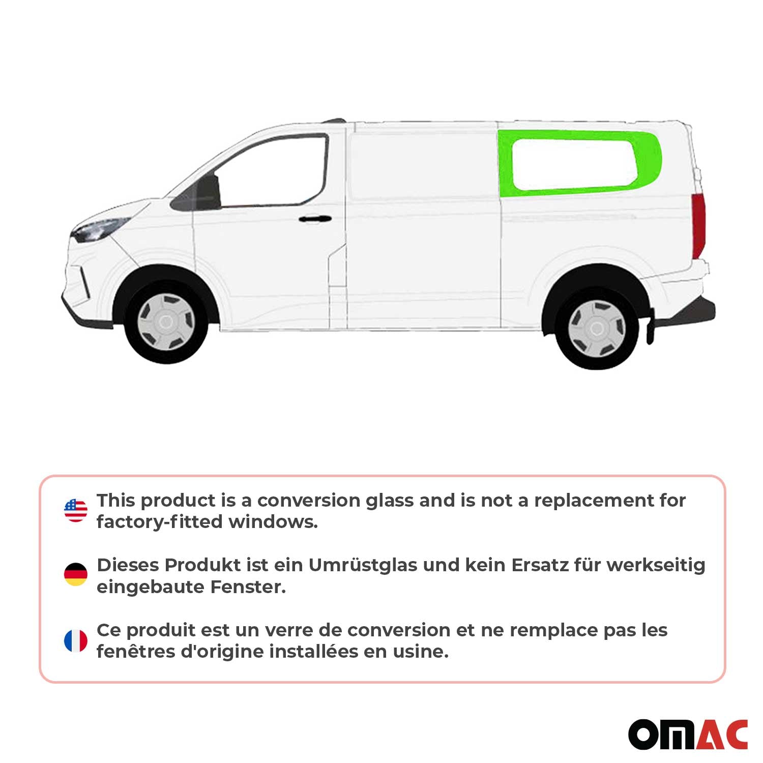 Seitenfenster Sicherheitsglas für Ford Transit Custom ab 2023 Hinten Links L2