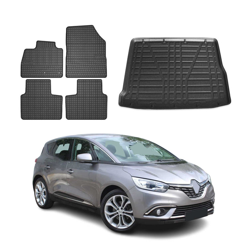 Fußmatten & Kofferraumwanne Set für Renault Scenic 2016-2025 Gummi Schwarz 5x