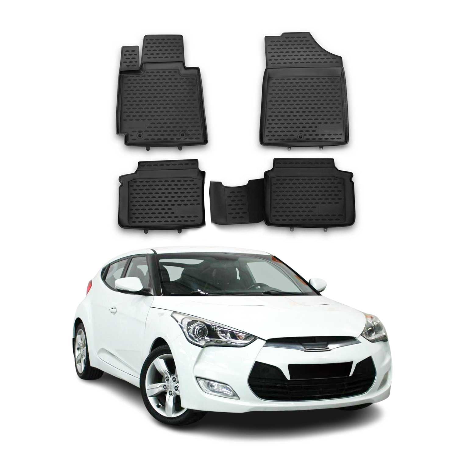 OMAC Gummimatten Fußmatten für Hyundai Veloster 2011-2017 TPE Matten Schwarz 4x
