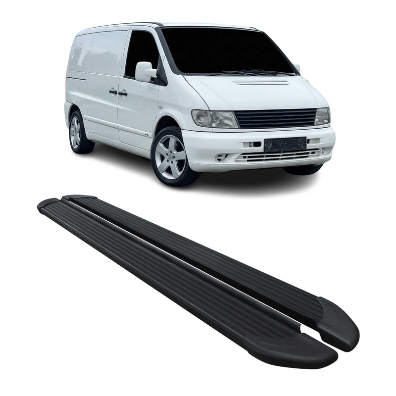 Trittbretter Seitenschweller für Mercedes Vito 1996-2003 L1/L2 Alu Schwarz 2 tlg