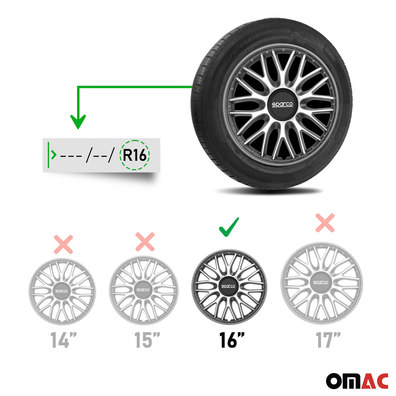 Radkappen Radzierblenden Sparco Roma 16" Zoll Auto Abdeckung Set Silber Grau 4x