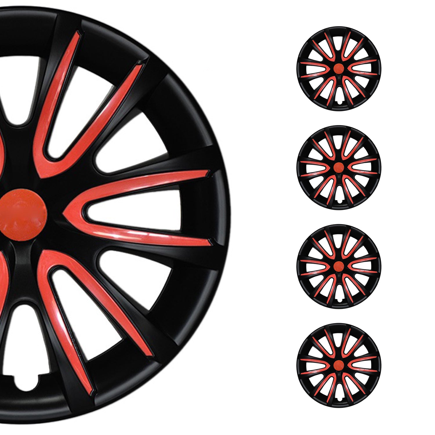 4x Radblenden Radkappen Radzierblenden für 14" Zoll Stahlfelgen Schwarz Rot