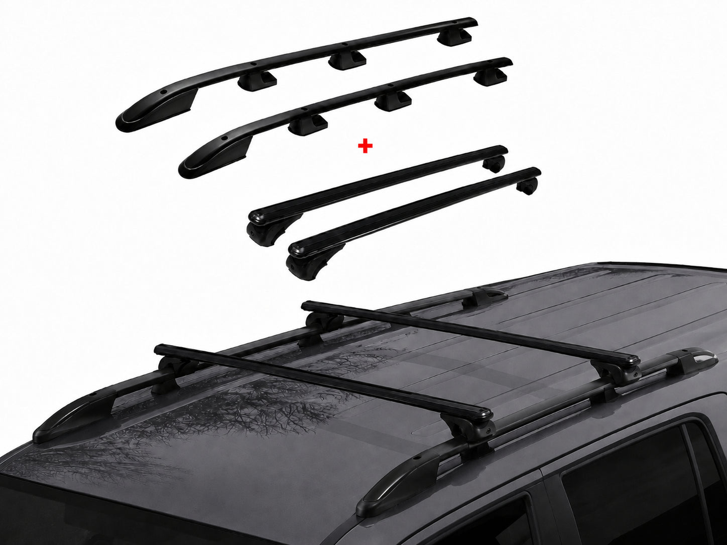 Dachreling + Dachträger für Ford Transit 2015-2026 L2 Mittel Alu Schwarz 4x