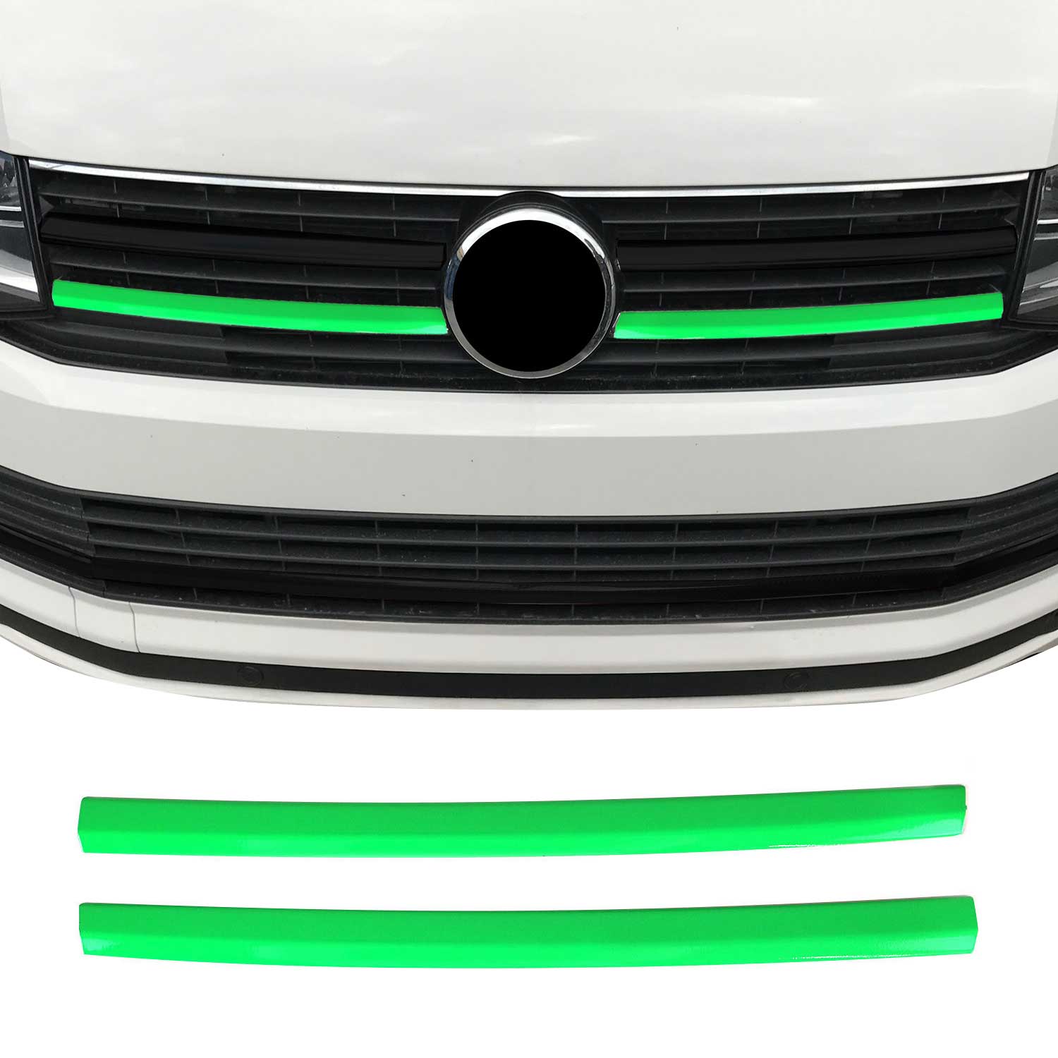 Kühlergrill Leiste Grillleisten für VW T6 2015-2019 Highline Edelstahl Grün 2tlg