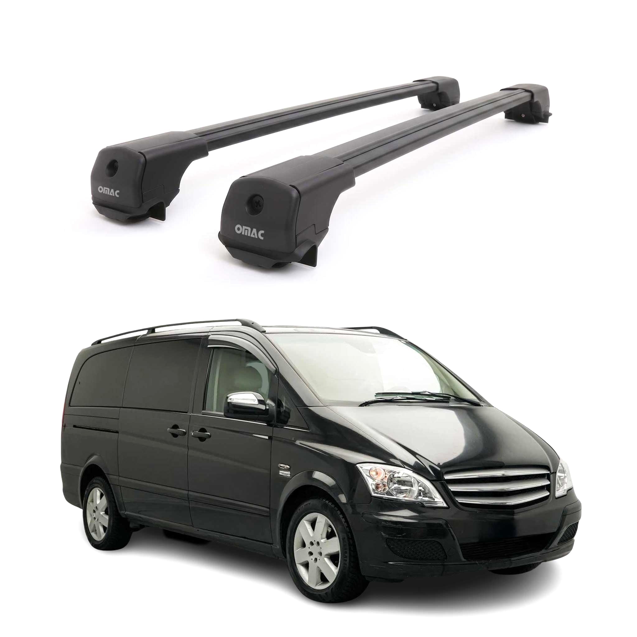 Dachträger Grundträger für Mercedes Vito W639 2003-2014 Aluminium Schwarz 2tlg