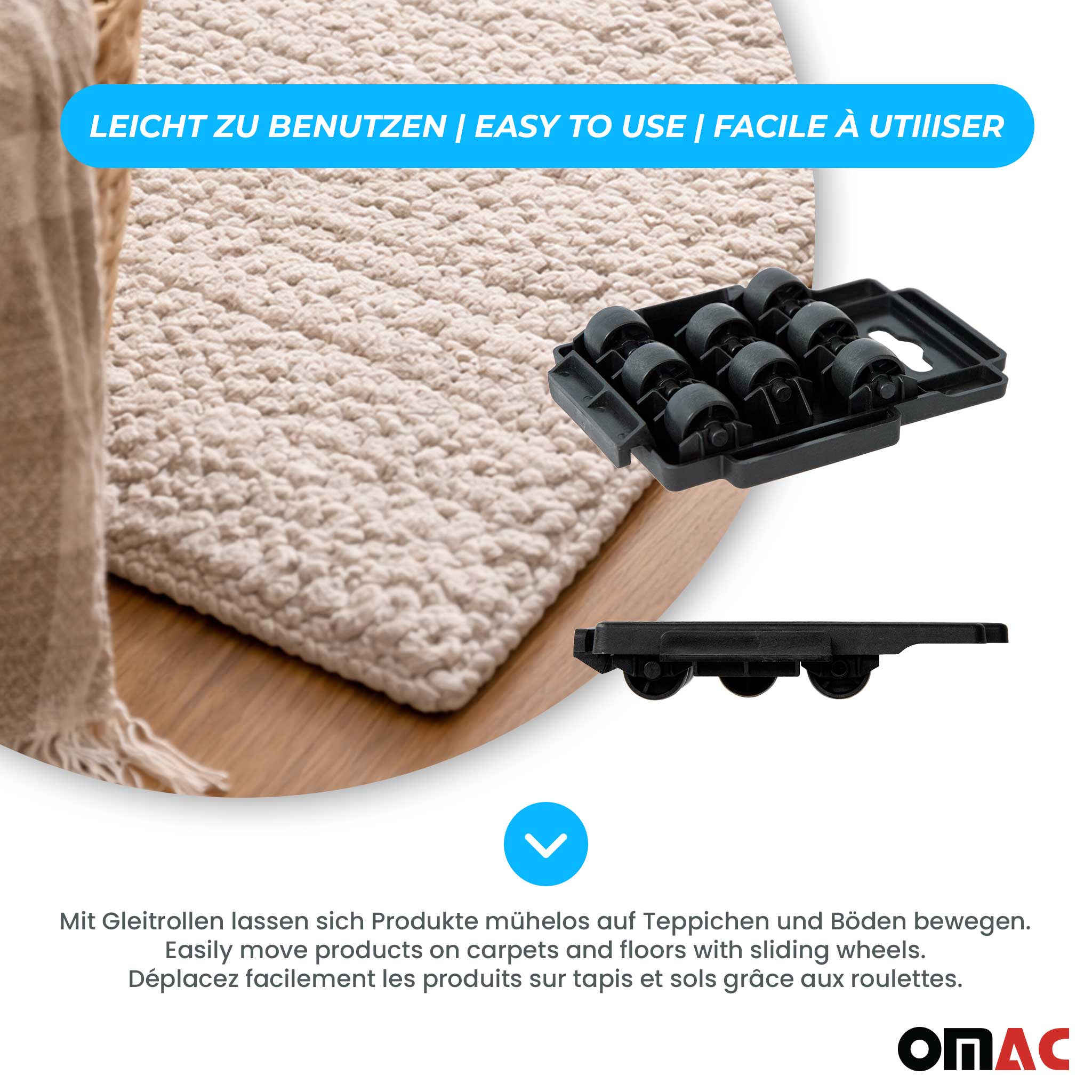 Möbel-Transportroller 150 kg Möbelroller Transportfahrwerk Trittbrett 4tlg