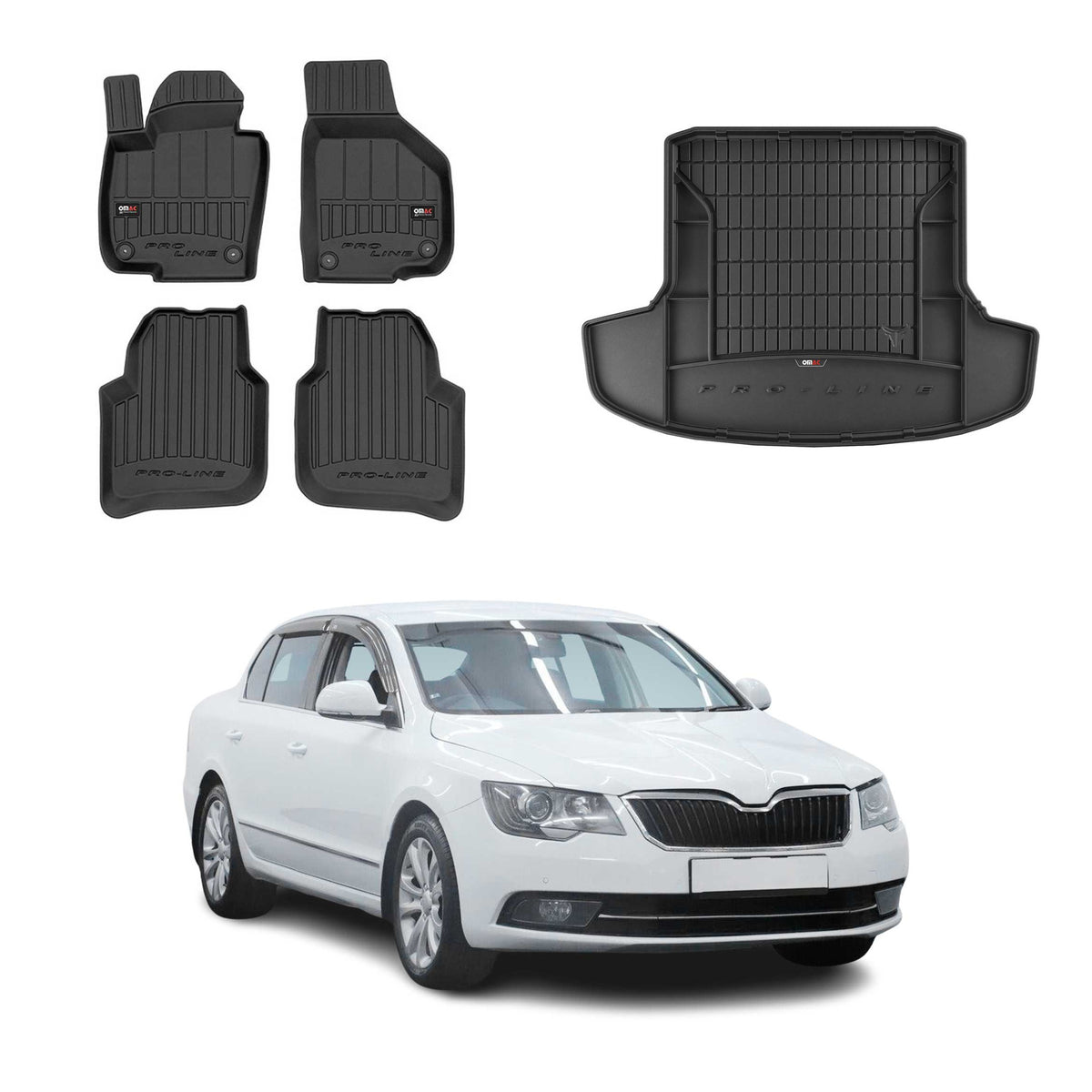 Fußmatten & Kofferraumwanne für Skoda Superb Kombi 2008-15 mit seitlicher Ablage