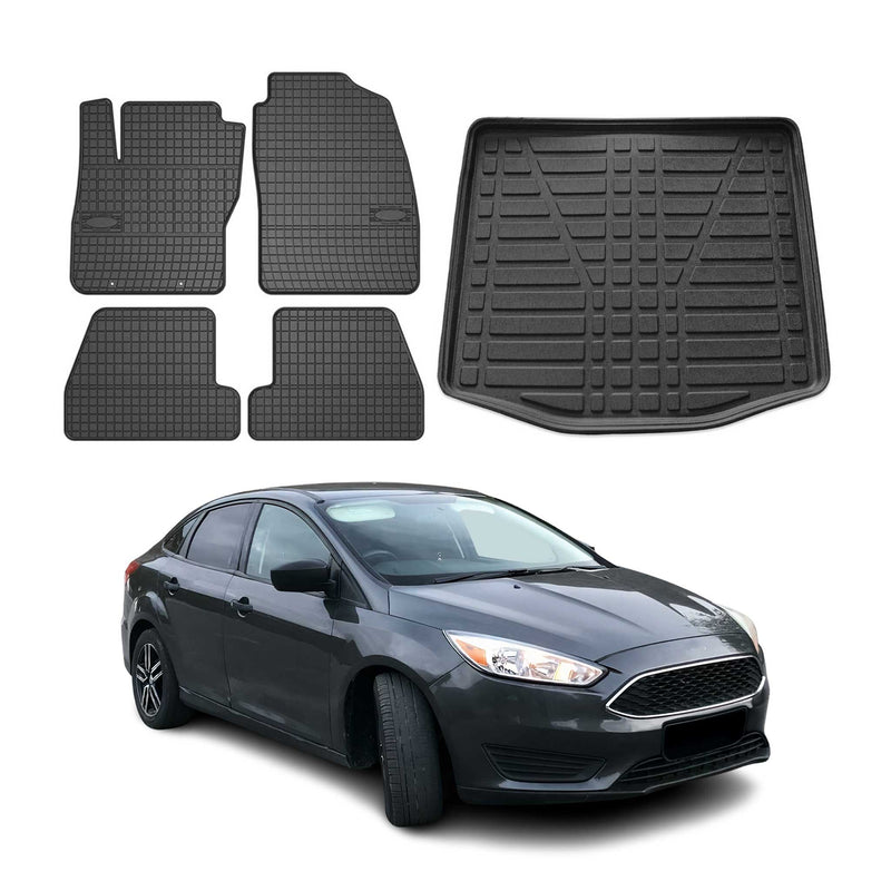 Fußmatten & Kofferraumwanne Set für Ford Focus mk3 2011-2018 Limo Gummi 5x