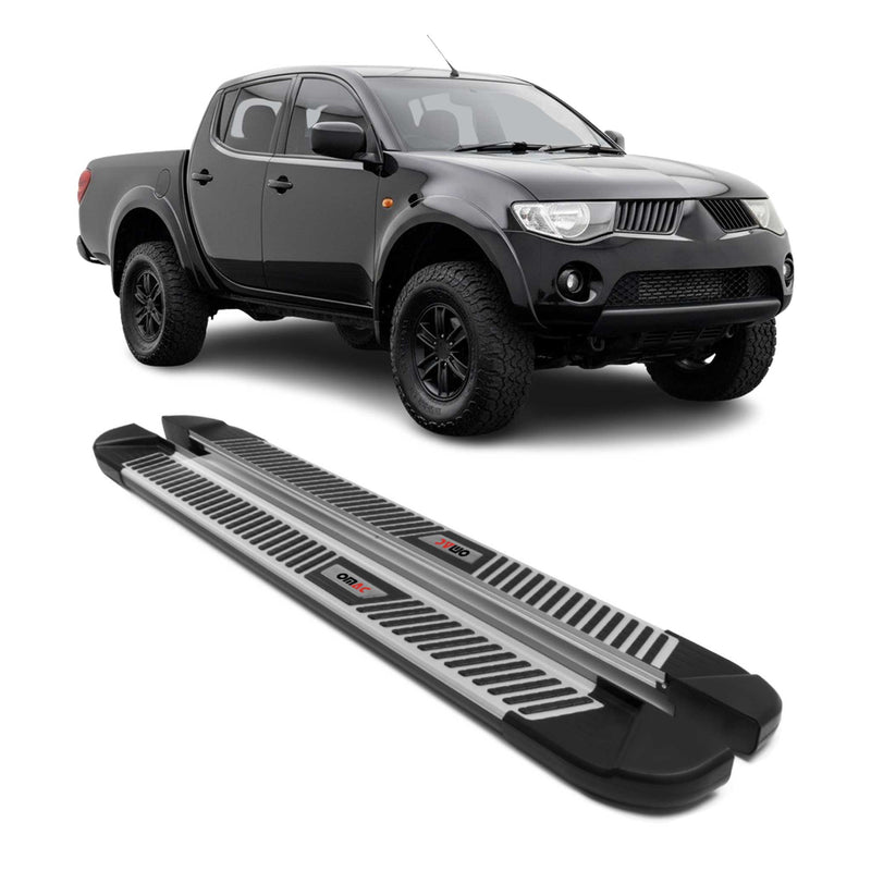 Trittbretter Seitenbretter für Mitsubishi L200 DoubleCab 2005-2014 Alu Schwarz
