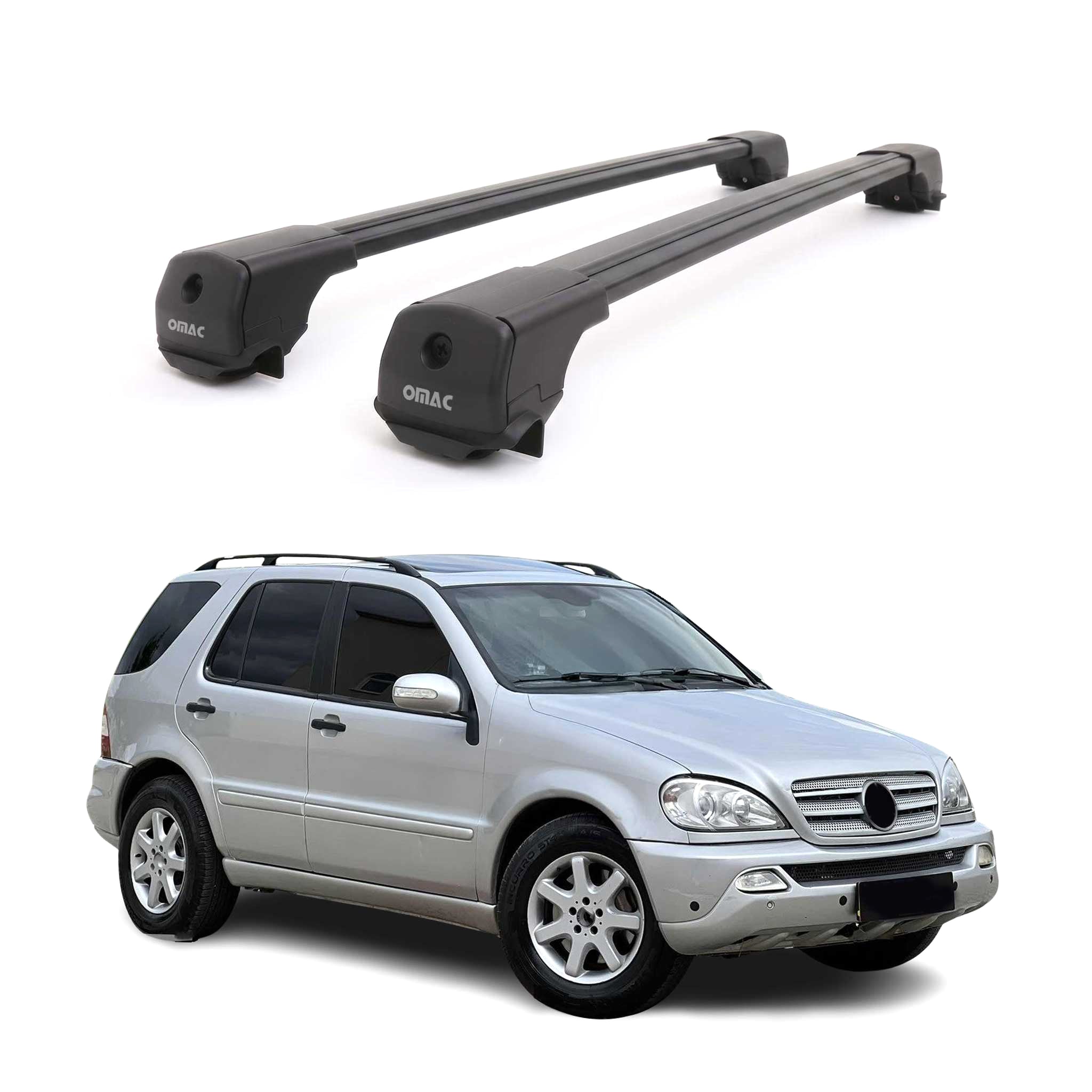 Dachträger Grundträger für Mercedes M Klasse W163 1998-2005 Aluminium Schwarz 2x