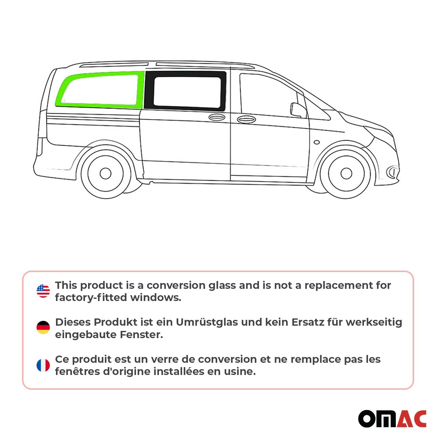 Seitenfenster Auto für Mercedes Vito W447 2014-2026 Rechts L2