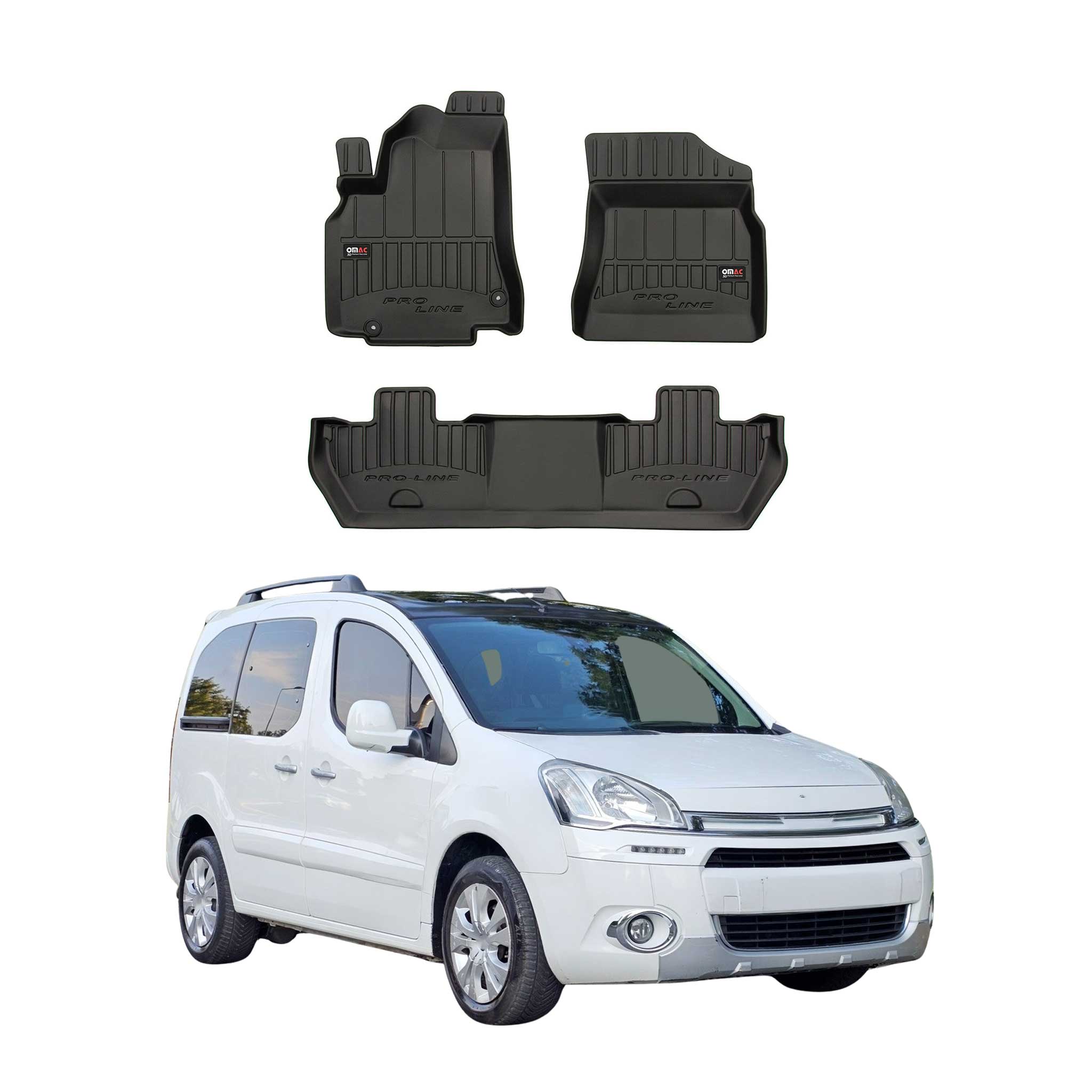 OMAC Gummi Fußmatten für Citroen Berlingo 2008-2018 Premium Gummi Schwarz 3tlg