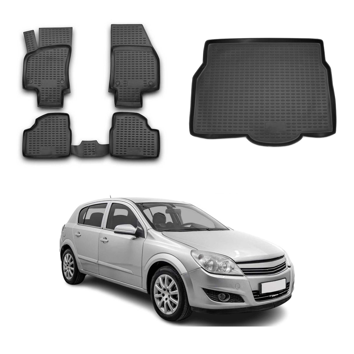 OMAC Fußmatten & Kofferraumwanne Set für Opel Astra H Schrägheck 2004-2010