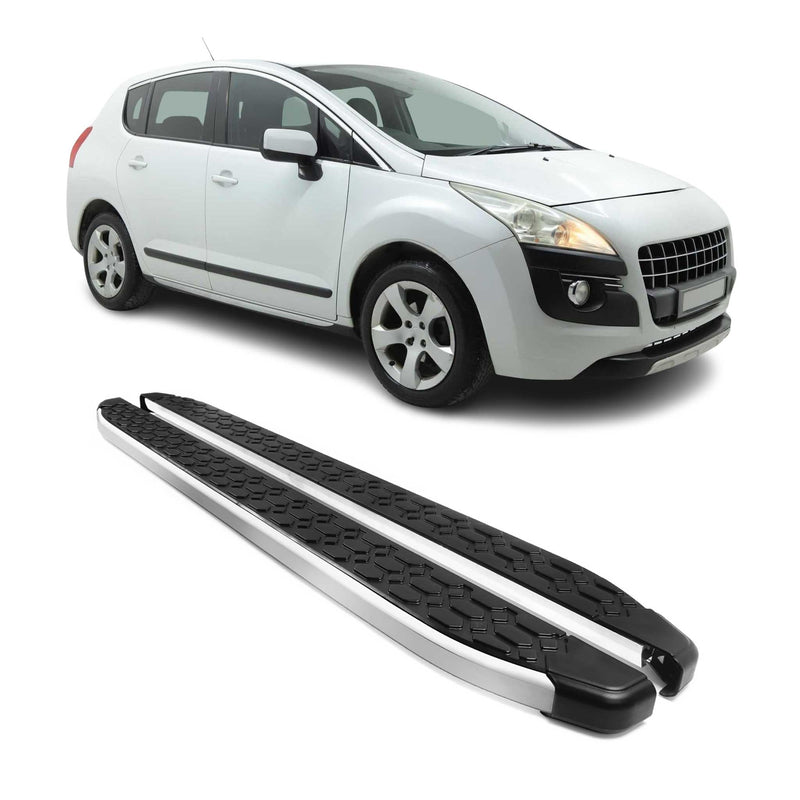 Alu Trittbretter Seitenschweller für Peugeot 3008 2009-2016 Schwarz Silber 2tlg