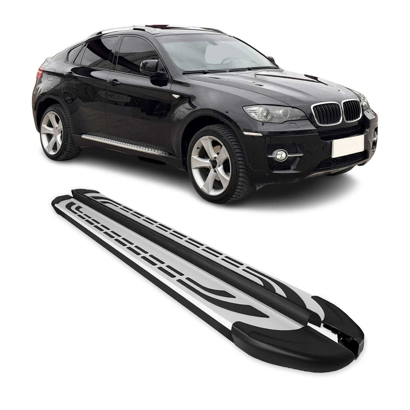 Trittbretter Seitenschweller für BMW X6 2008-2014 Silber Schwarz Aluminium 2 tlg