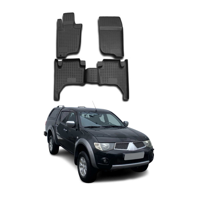OMAC Gummimatten Fußmatten für Mitsubishi L200 2005-2015 TPE Matten Schwarz 4x