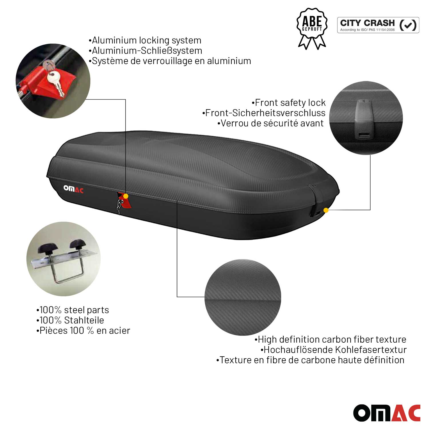 OMAC Dachbox Dachkoffer Gepäckbox 320 Liter Carbonlook Abschließbar Autobox