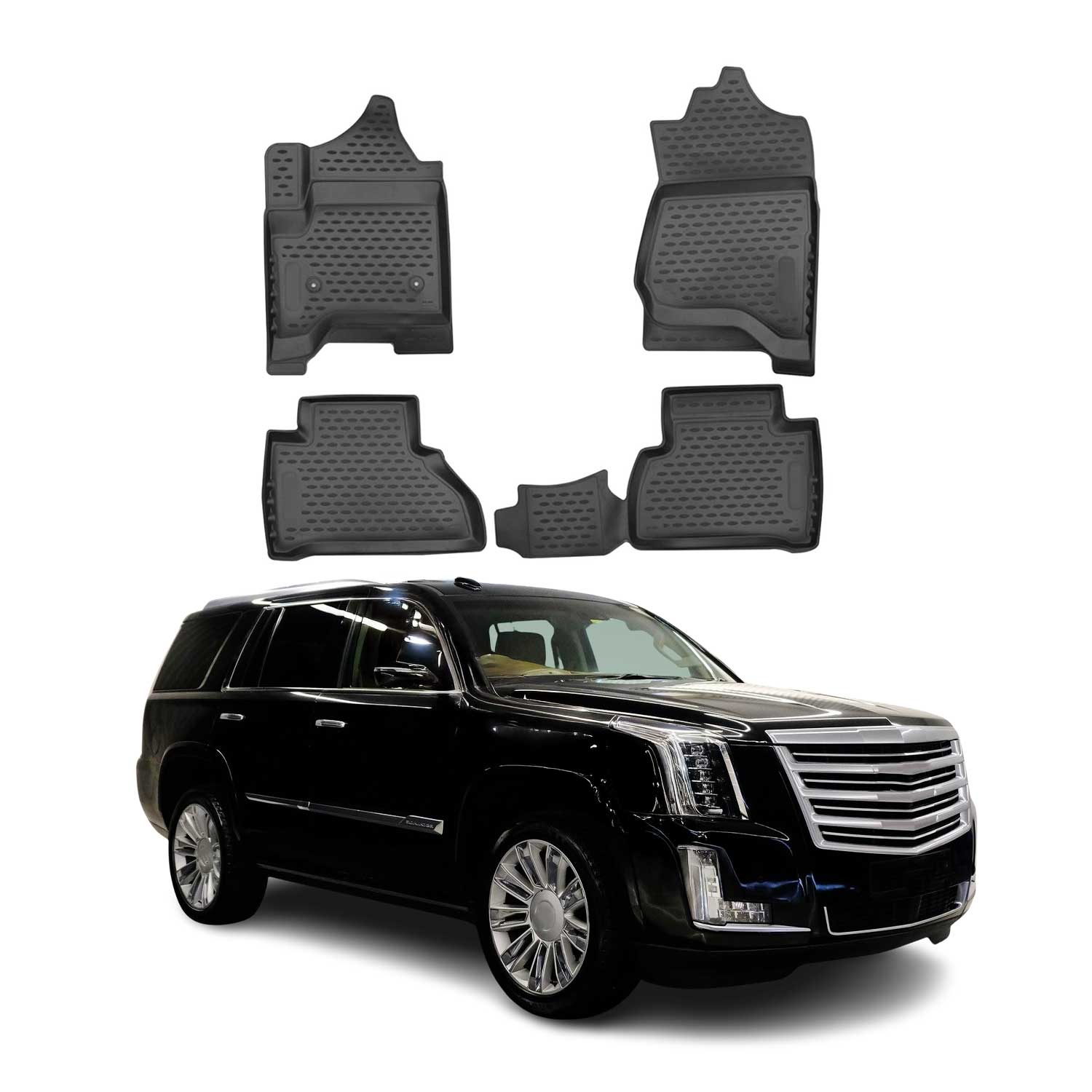 OMAC Gummimatten Fußmatten für Cadillac Escalade ESV 2007-2014 Matten Schwarz 4x