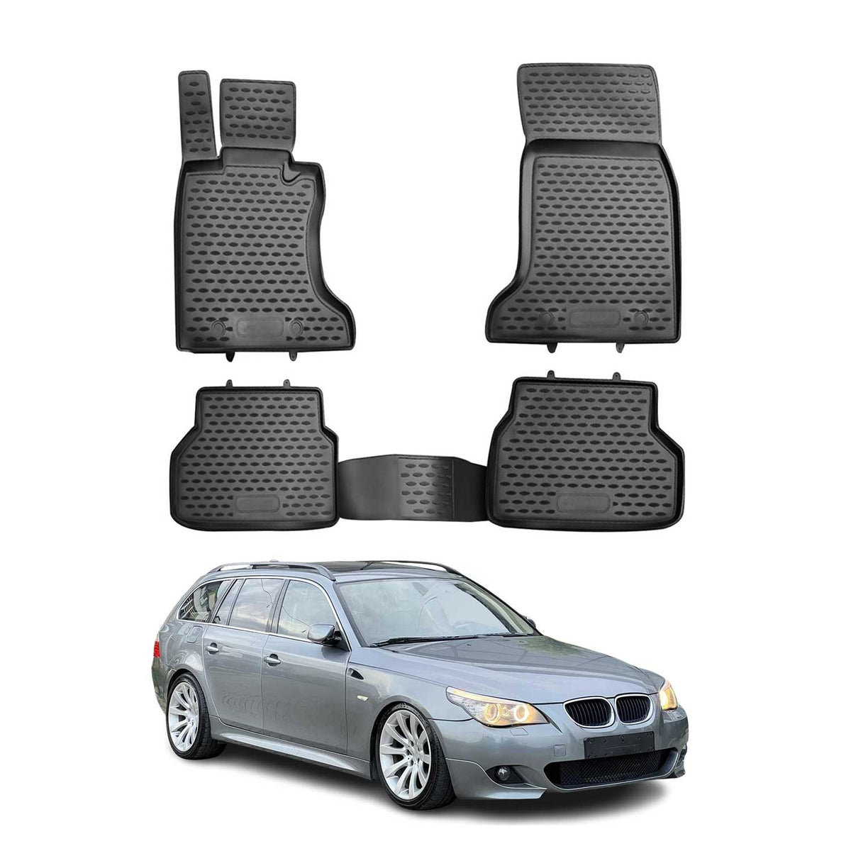 YDLYDL Fussmatten AUT Für BMW 5 Series E60+E61 2003-2010(LHD), PU-Leder Allwetter Wasserdichte Rutschfeste Auto Fussmatten Set,E Coffee