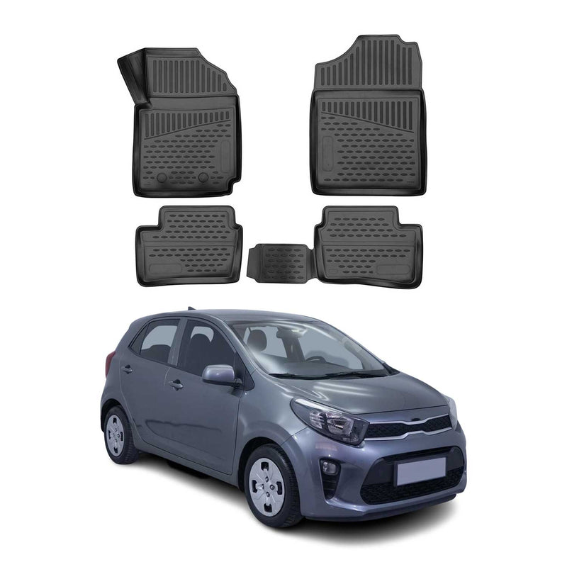 OMAC Gummimatten Fußmatten für Kia Picanto 2017-2020 RHD TPE Matten Schwarz 4x