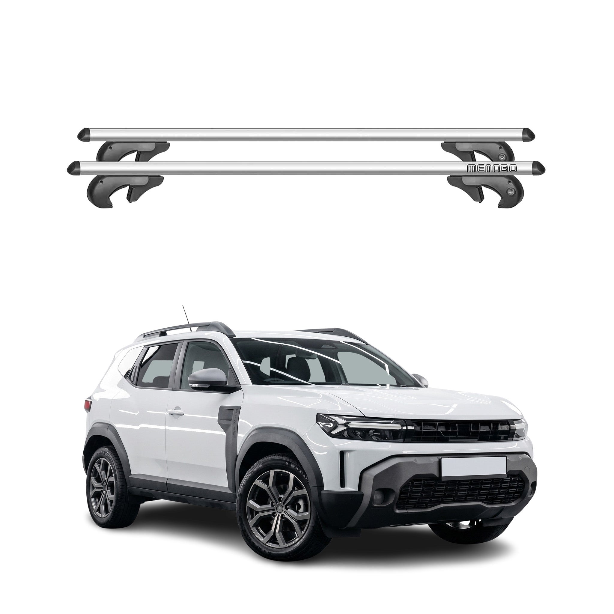 Menabo Dachträger Grundtäger für Dacia Duster mk3 2024-2026 90kg Alu Silber 2tlg