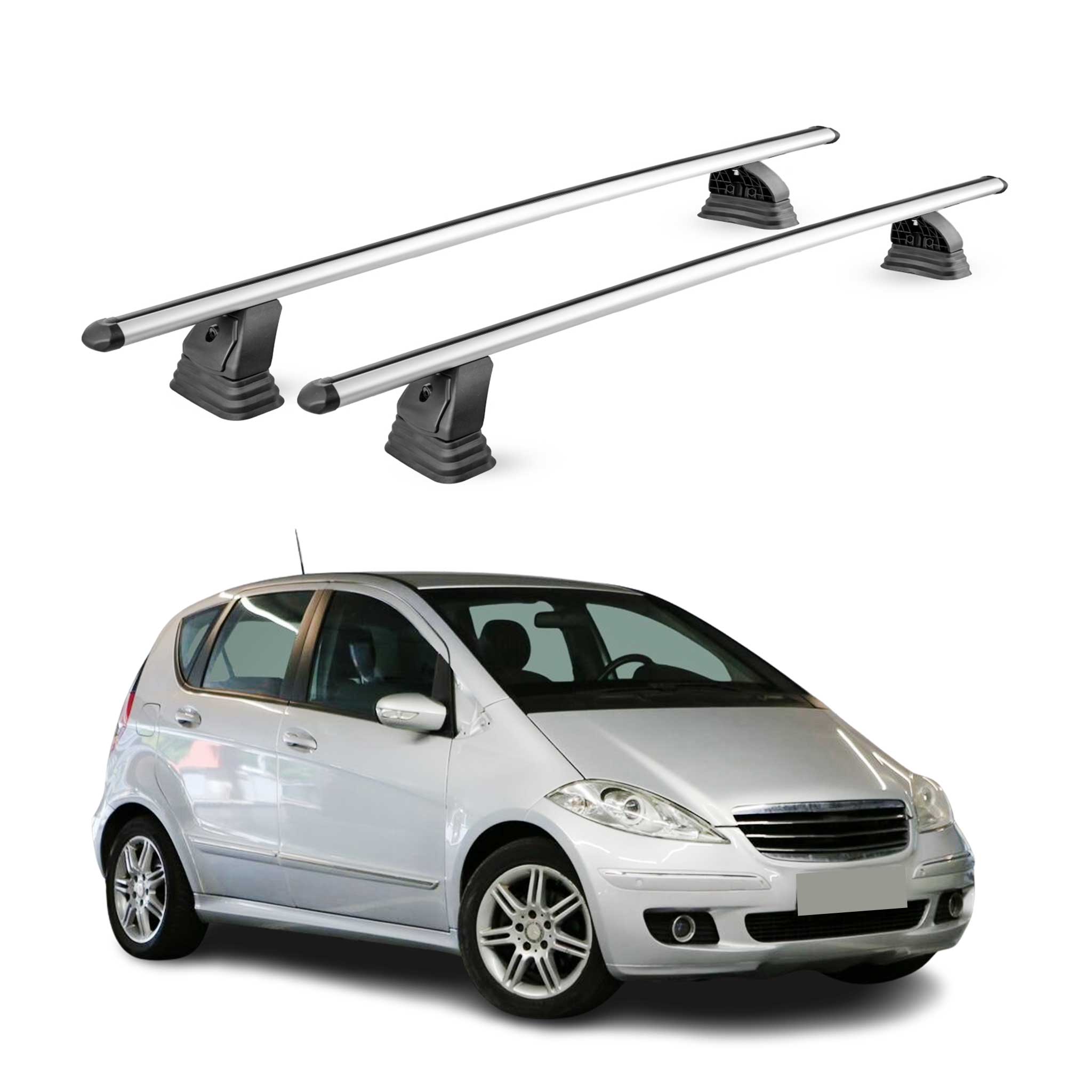 Alu Dachträger für Mercedes A Klasse W169 2004-2012 TÜV T-Nut 75 kg 2tlg Silber