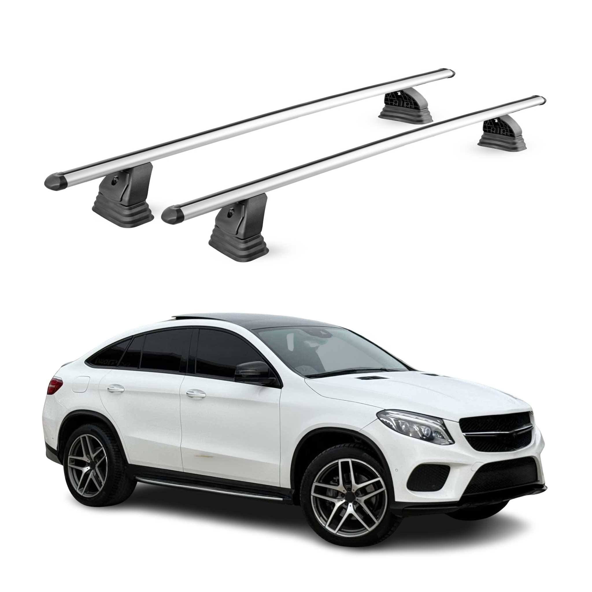 Alu Dachträger für Mercedes GLE Coupè C292 2015-2019 TÜV T-Nut 75 kg 2tlg Silber