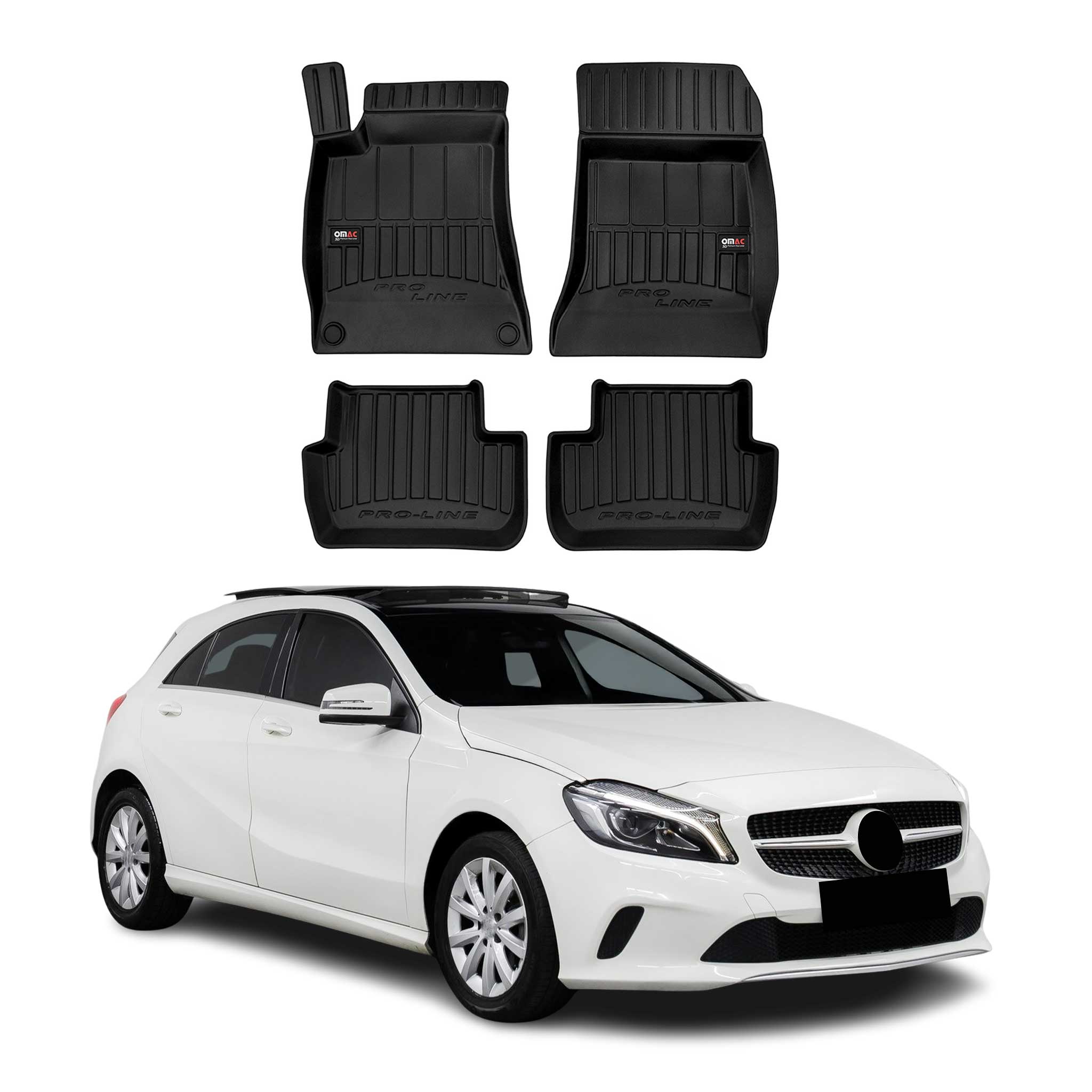 OMAC Gummi Fußmatten für Mercedes A Klasse W176 2012-2018 Premium TPE Schwarz 4x